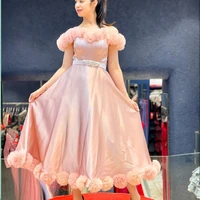 elegant sweetheart short evening dress a line sashes feathers prom gown tea length satin for women formal party high quality