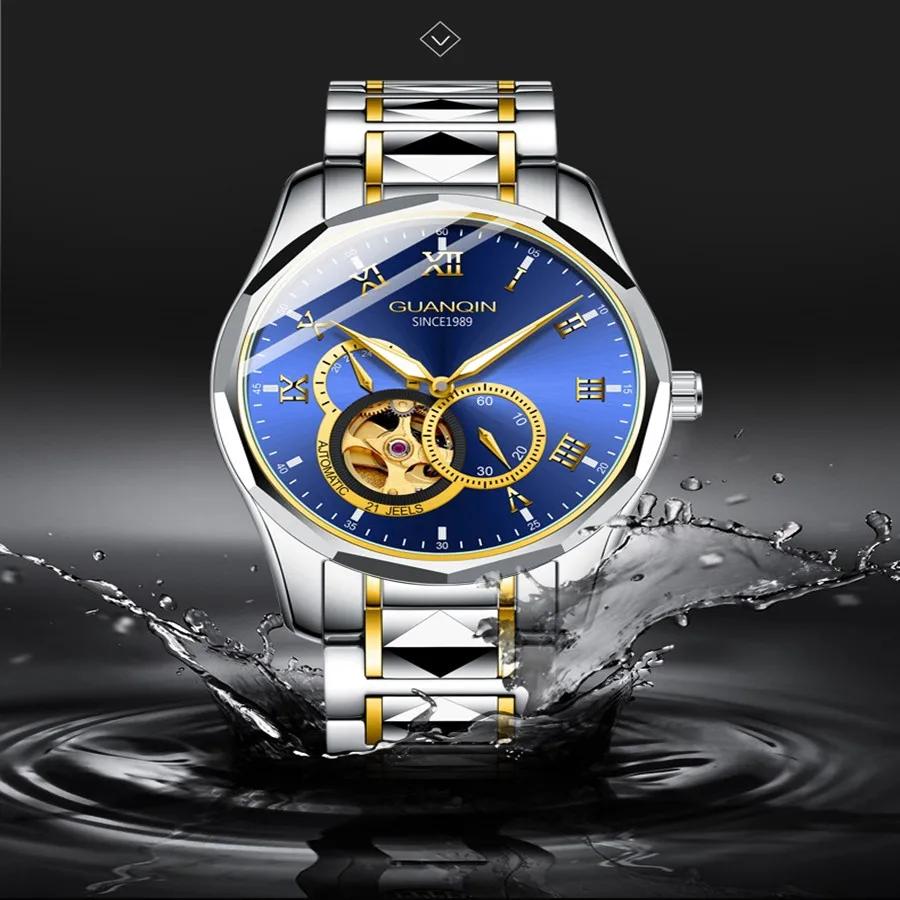 GUANQIN Japan MIYOTA Quartz Movement Automatic Mechanical Watch Men Luxury Tungsten Steel Push Button Hidden Clasp Male Clock