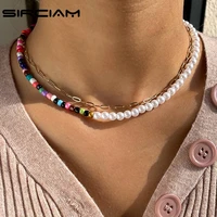 layered asymmetric pearl rainbow beaded necklace for women handmade double choker bohemian necklaces y2k korean fashion jewelry