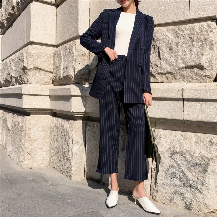 

Костюмы осенние женские брюки двубортные Blazers с карманами + брюки офисный Женский костюм женский брючный комплект
