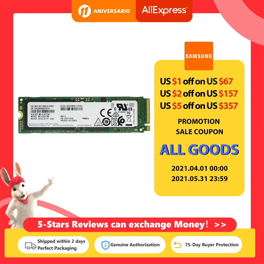 SSD SAMSUNG NVME PM981A 256 ГБ 512 1 ТБ Внутренние твердотельные накопители M2 NVMe PCIe 3 0x4 для
