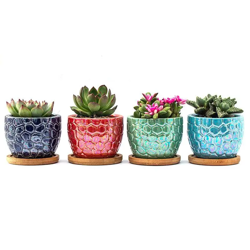 

4pcs Set Succulent Flower Pot Ceramic Flower Marble Pattern Creative Plant Desktop Balcony Small Pot Desktop Ornament Home Decor