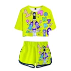 Комплект из двух предметов с мультипликационным мультяшным 3D-принтом Omori, женские сексуальные шорты + Милая футболка, спортивные костюмы для девочек с изображением роса и пупка