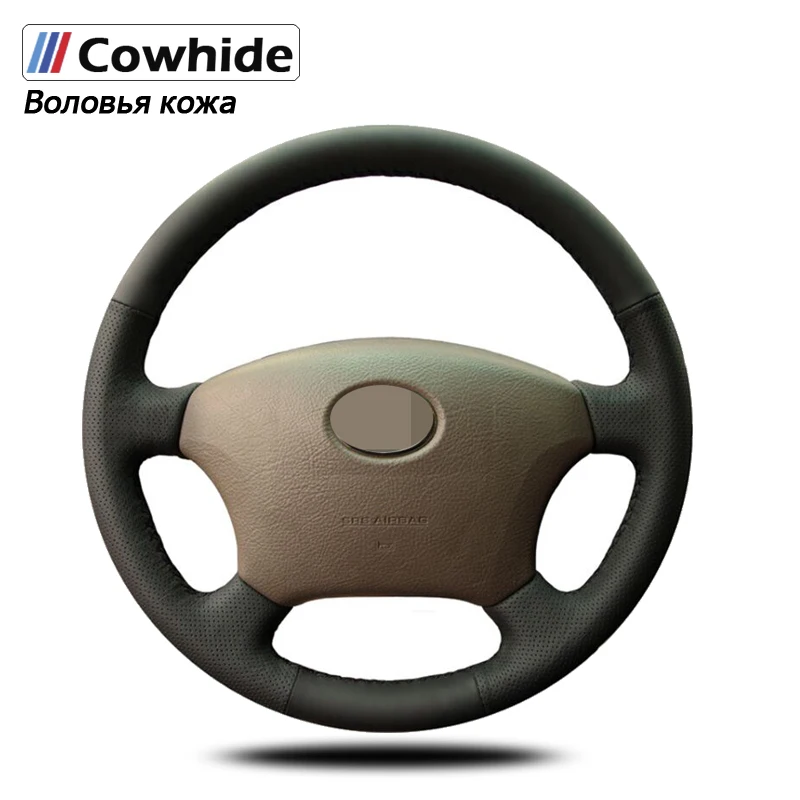 

Handsewing Black Genuine Leather Steering Wheel Covers For Toyota Land Cruiser Prado 120