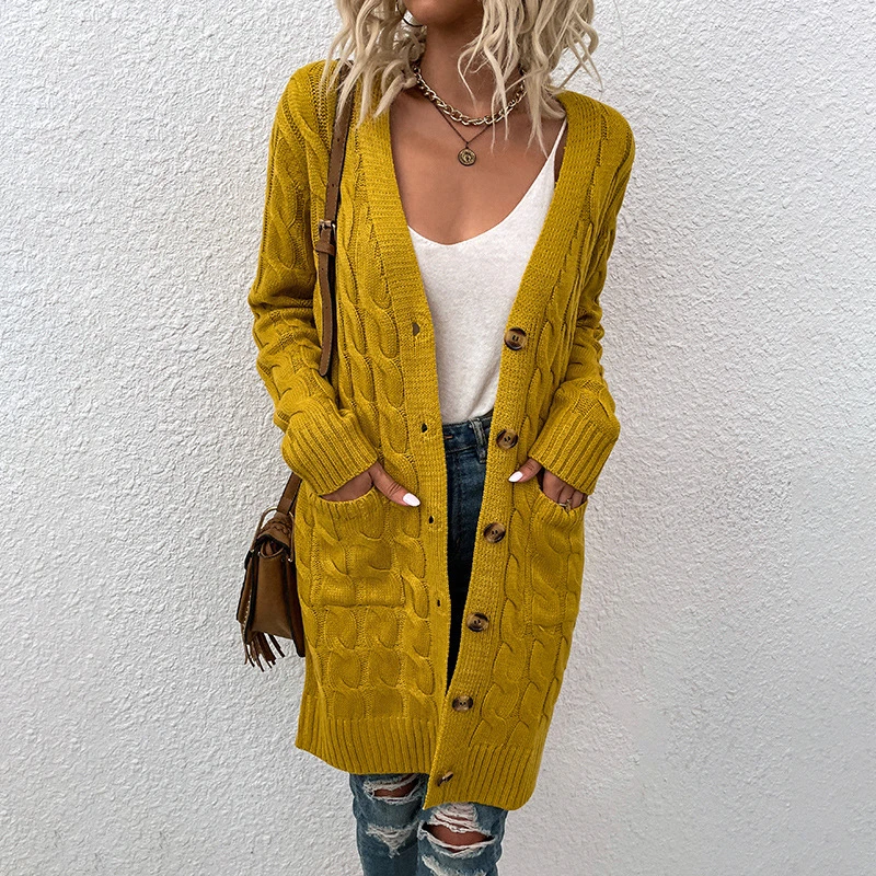 

Women's Sweaters 2021 Button Cardigan Knitwear Cardigans for Women Twist Sweater Long Europe and America Autumn and Winter Woman