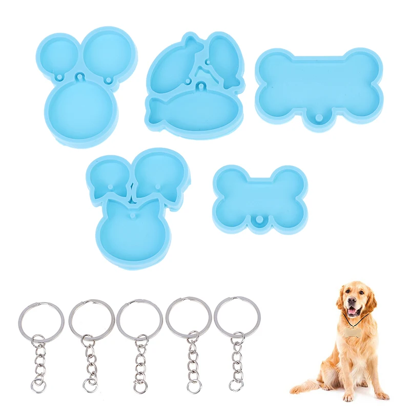 

5pcs Dog Bone Shaped Molds Silicone Dog Tag Moulds With 5pcs Keyrings For Epoxy DIY Making Homemade Crafts Resin Tools