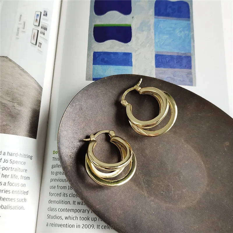 

POFUNUO 925 Sterling Silver Special-Shaped Multi Layered Cirlce Stud Earrings Women Luxury Wedding Jewelry Geometric Earrings