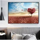 Креативная стильная Картина на холсте, Настенная картина, пейзаж, красное сердце, форма дерева, живопись на холсте, дерево, домашний декор, картины, печать