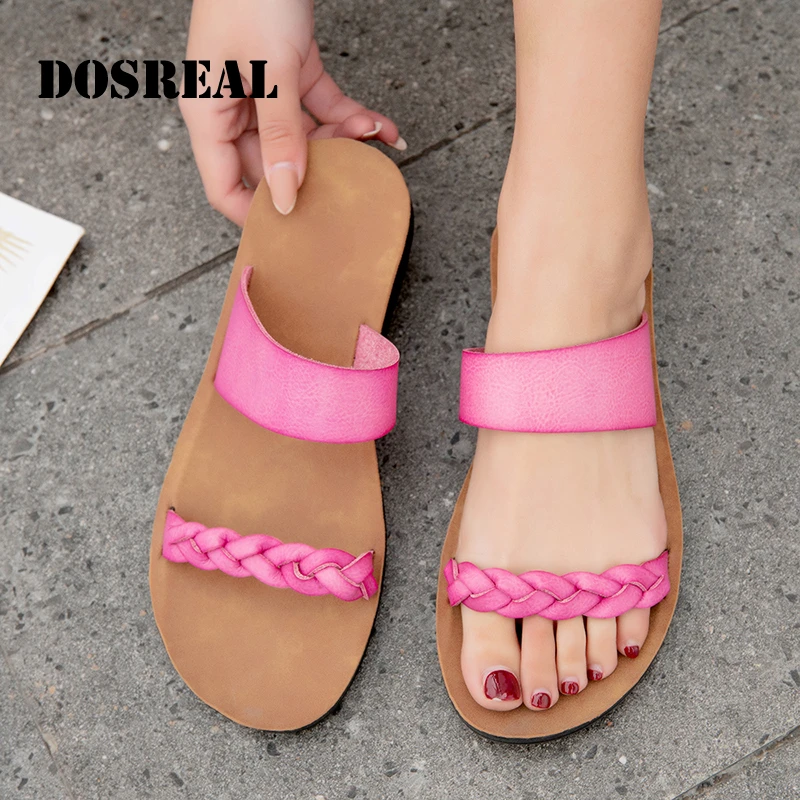 

Dosreal Summer Microfiber Women's Sandals Fashion Woven Slippers Ladies Flat Solid Slippers Non-Slip Wear-Resistant Flip-Flops