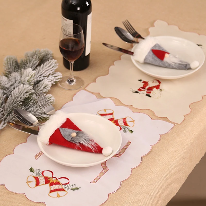 

3Pcs Christmas Decorative Tableware Mini Caps Pocket Knife Fork Spoon Holders Christmas Table Decoration