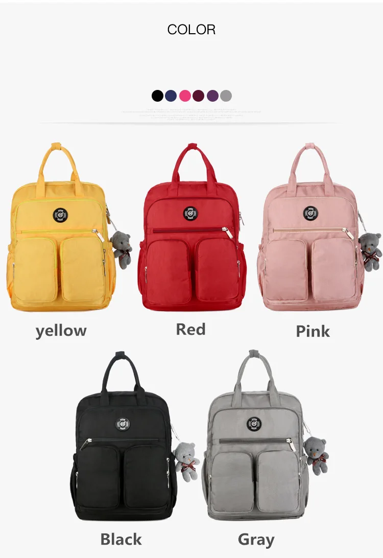 WENYUJH Preppy Style Soft Fabric Backpack Nylon Soft Travel Zipper Handle Bag Women Waterproof Multi-pocket Bag Mochila Feminina