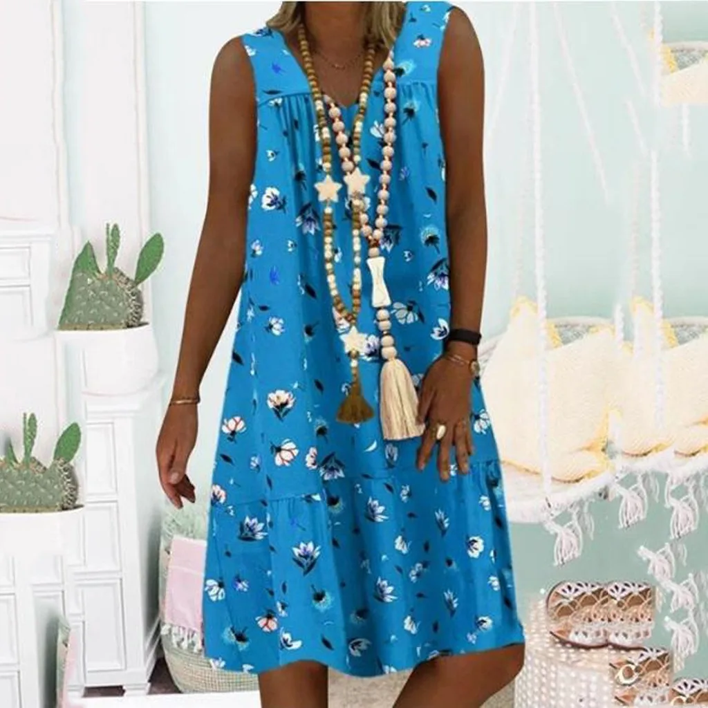 Женское платье в горошек &amp 35 свободное без рукавов с V-образным вырезом стиле