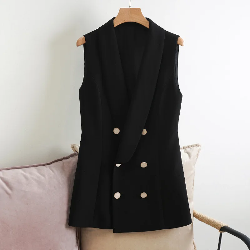 

2021 New Spring and Autumn High Quality Women's Suit Fashion Double Breasted Ladies Black Ladies Jacket Long Female Blazer