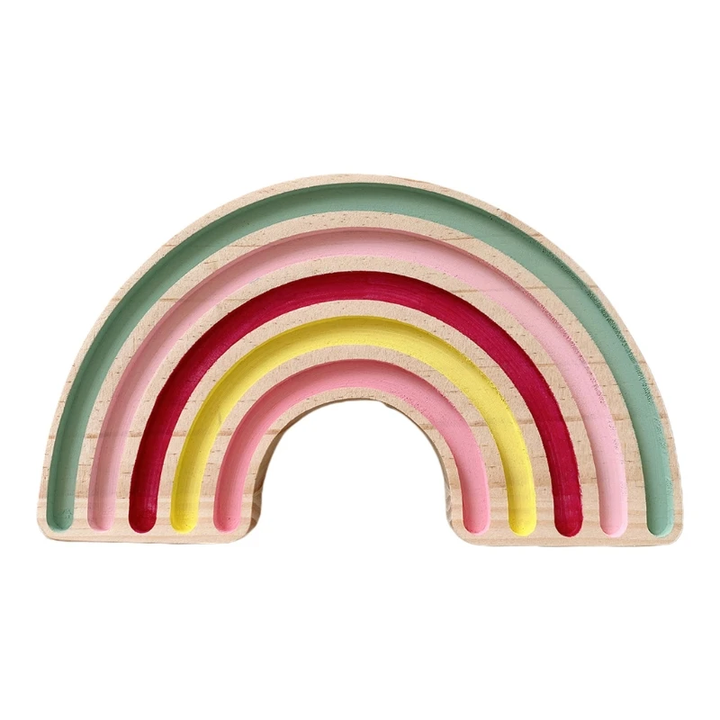 

Rainbow Building Block Kids Room Decoration Nordic Style Pine Wooden Ornament null