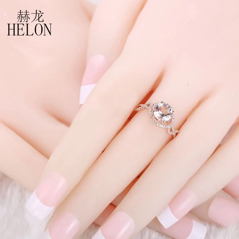 HELON твердое 10 к розовое золото безупречное 1.2ct подлинный натуральный морганит алмаз обручальное кольцо драгоценный камень для женщин Трендовое ювелирное изделие