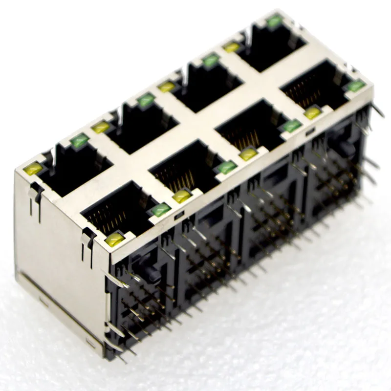 Сетевой разъем RJ45 2 х4 с экранированным шрапнелью двухслойный светодиодный 8P8C