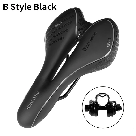 B Style Black WEST BIKING велосипедное седло Удобная подушка MTB Аксессуары для велосипеда дышащее мягкое сиденье противоударное силикагель Полиуретановая подушка - Цвет: B Style Black