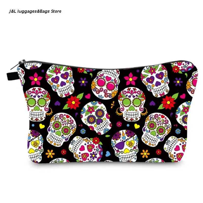 

M68C Cosmetic Bag Halloween Makeup Bags for Women Skull Print Small Pouch Travel Toiletries Case Multifunctional Storage