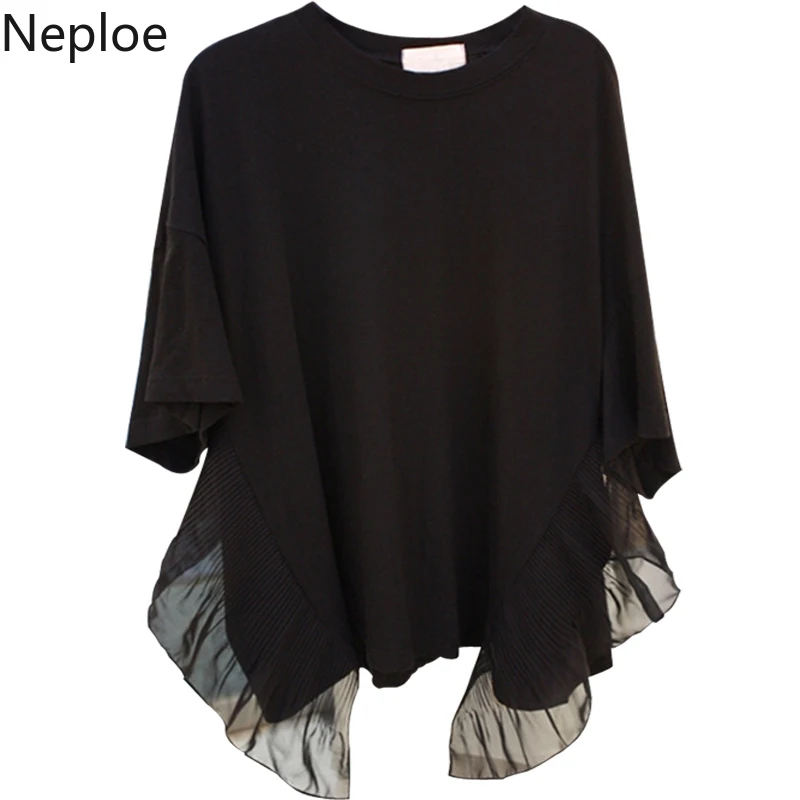 Neploe футболки с оборками в стиле пэчворк женские летние 2021 модные круглым вырезом