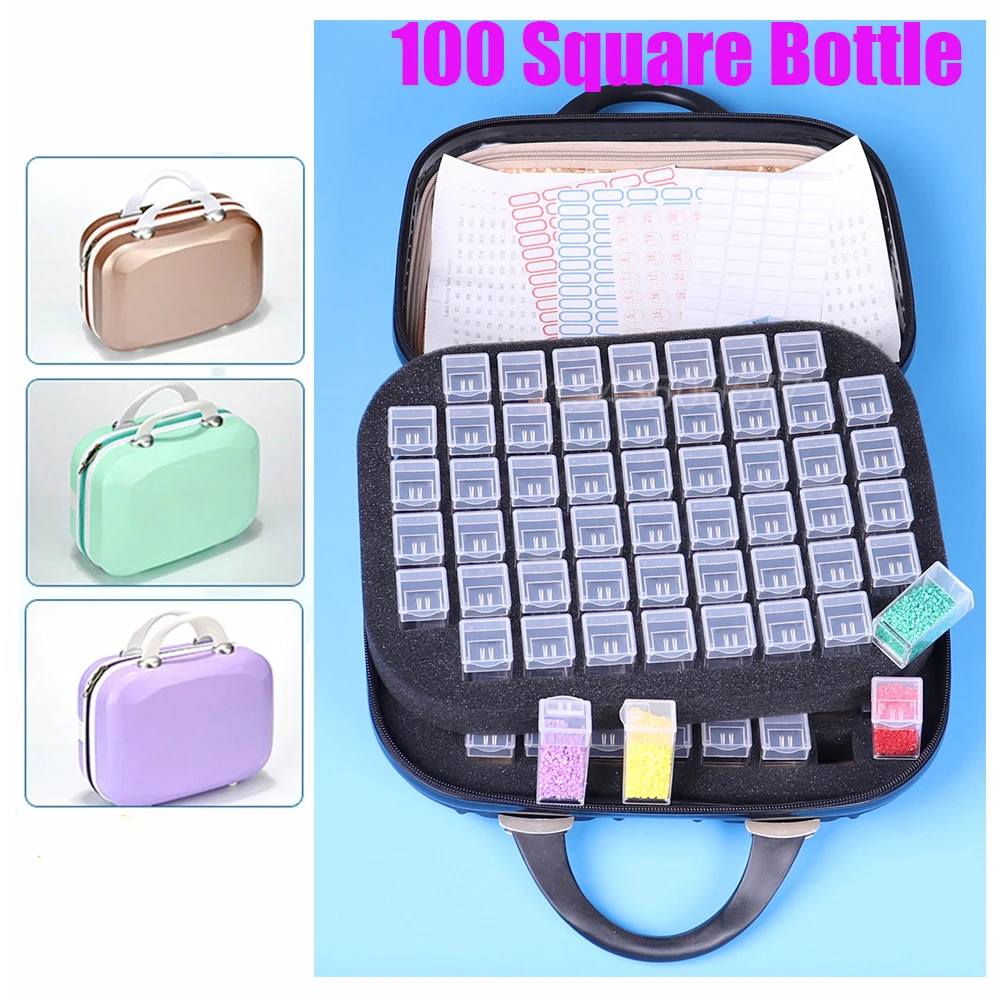 

NEW 100 Square Bottles Diamond Painting Accessories Container Storage Bag Carry Case Sticker Box Convenience Bead Mural Tools