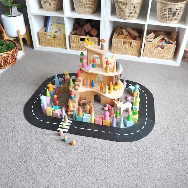 Pista de empalme m&oacute;vil de coche para ni&ntilde;os, rompecabezas de autom&oacute;vil, carretera, juguetes de puzle para manualidades, autocaravana, construcci&oacute;n, goma blanda de PVC, juegos de suelo-3