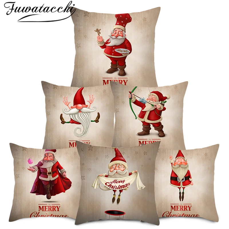 Чехлы на подушки Fuwatacchi в рождественском стиле наволочки с милым мультяшным Санта