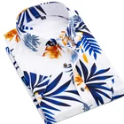 Рубашка AOLIWEN мужская с принтом, блуза с коротким рукавом, шелковистая мягкая приталенная, на пуговицах, В гавайском стиле, для отдыха, белого и синего цвета, на лето