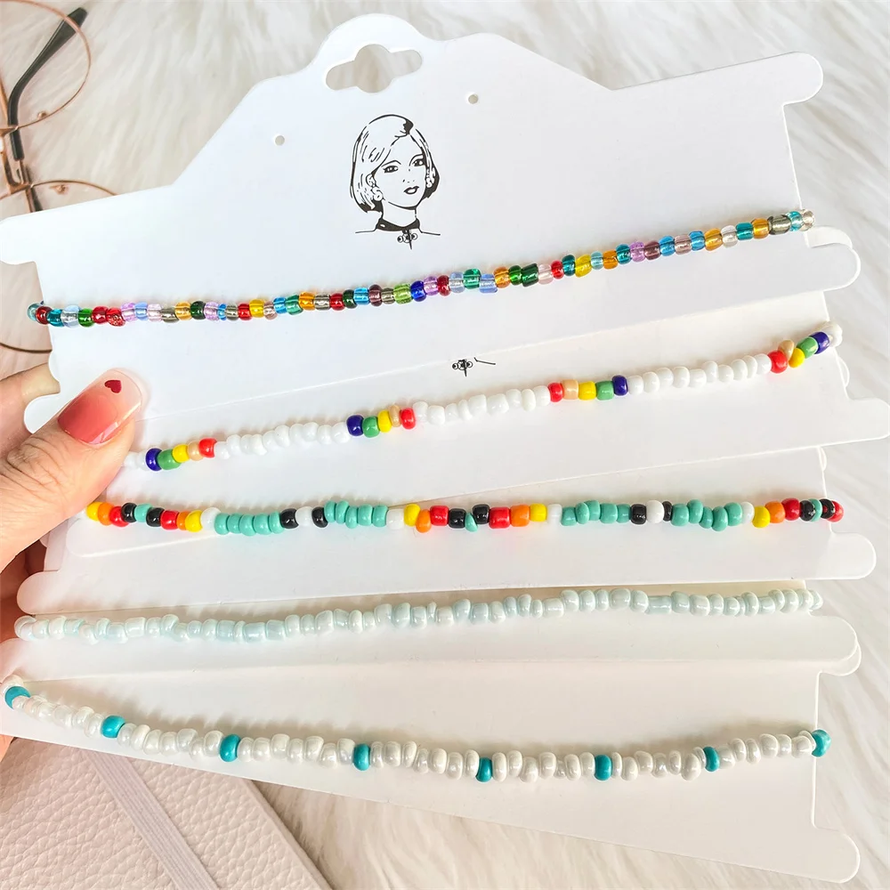 

IPARAM Trendy Colorful Beaded Choker Necklace for Women Fashion Simple Rice Beads Beaded Short Necklace Y2K Bohemian Jewelry