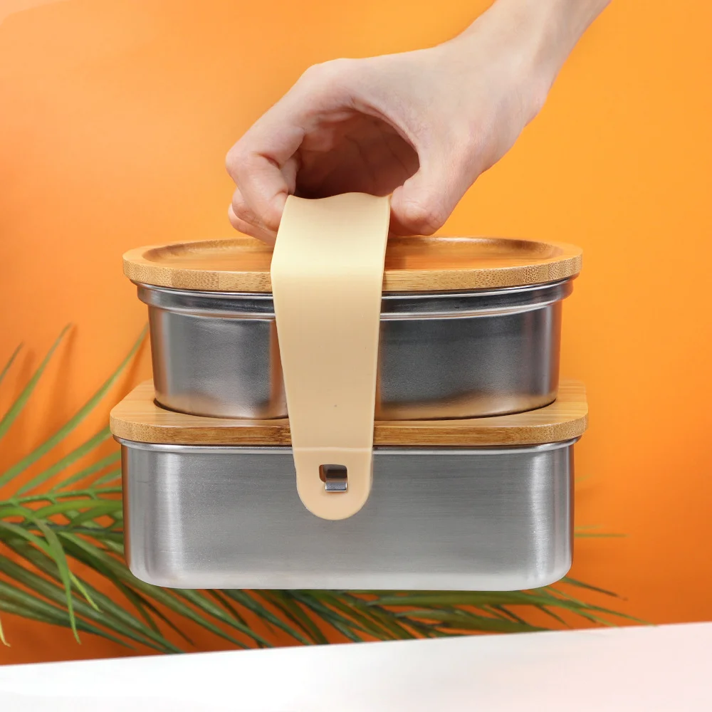 

500Ml/800Ml Stainless Steel Lunch Box With Bamboo Lid Japanese Bento Box Set Sushi Sandwish Food Container Portable Bento Boxes