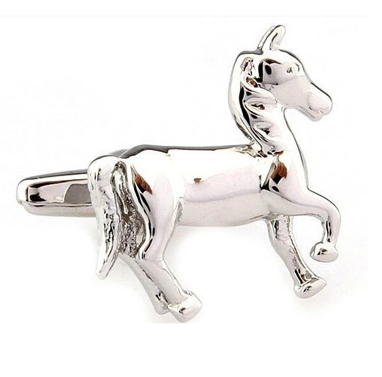 Запонки с животными для мужчин запонки бега из качественной латуни серебристого