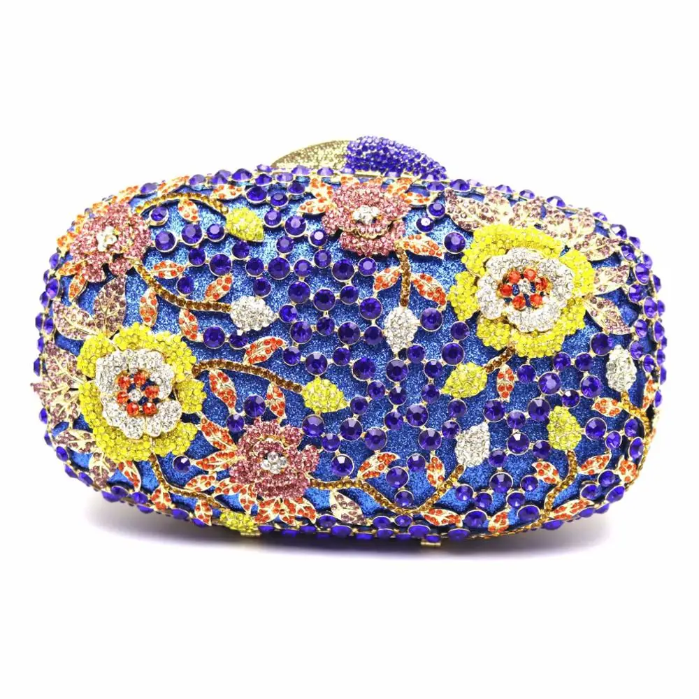 Ослепительная Женская вечерняя сумка с кристаллами и цветами металлические