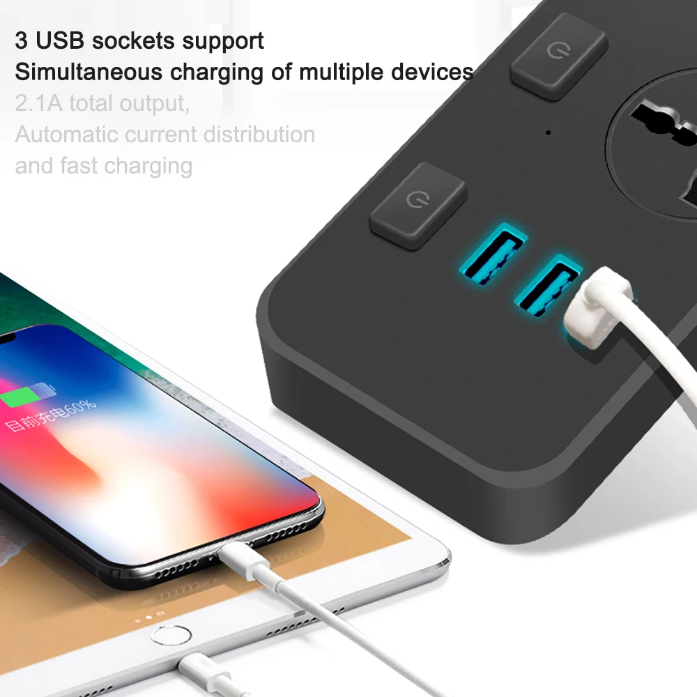 Умная розетка USB с 3 гнездами удлинитель переключатель универсальная