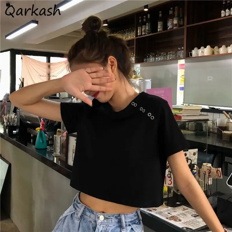 

Short Sleeve T-shirts Women Streetwear Black Fashion New Mujer Cropped Tees Basic Ulzzang Sexy Straight Clothes Ins Tops Summer