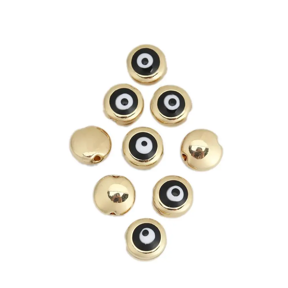 8Seasons Zinc Based Alloy Spacer Beads Round Gold Metal Eye Pattern Enamel DIY Gifts About 8mm Dia. Hole: Approx 1.3mm 10 PCs | Украшения и