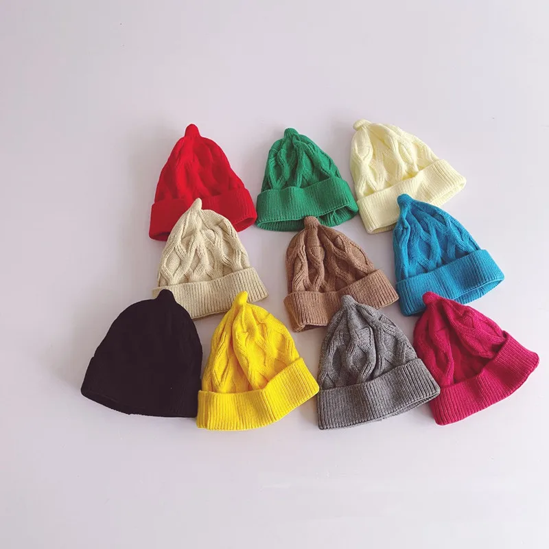 Детская вязаная шапка однотонная Милая в Корейском стиле для осени и зимы 2021 |