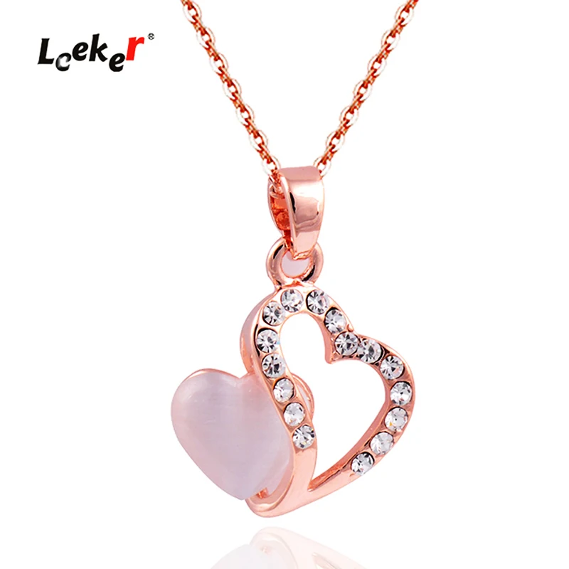 LEEKER ретро бежевый опал камень сердце ожерелья для женщин девочек розовое золото