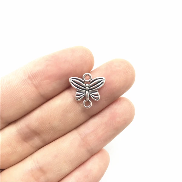 30 шт./лот винтажные античные серебряные двойные кольца-бабочки соединитель