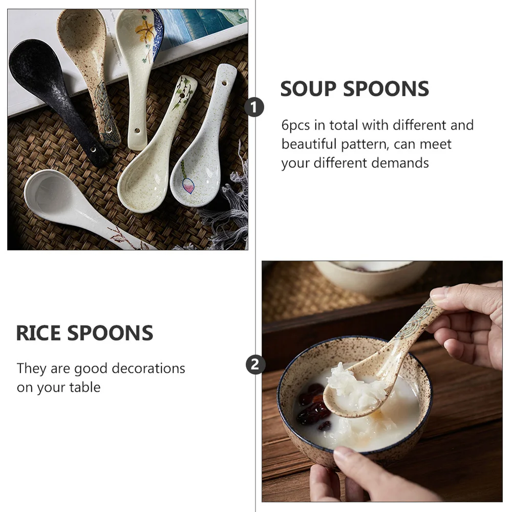 

6pcs Multifunctional Soup Spoons Rice Spoons Japanese Spoons (Assorted Color)