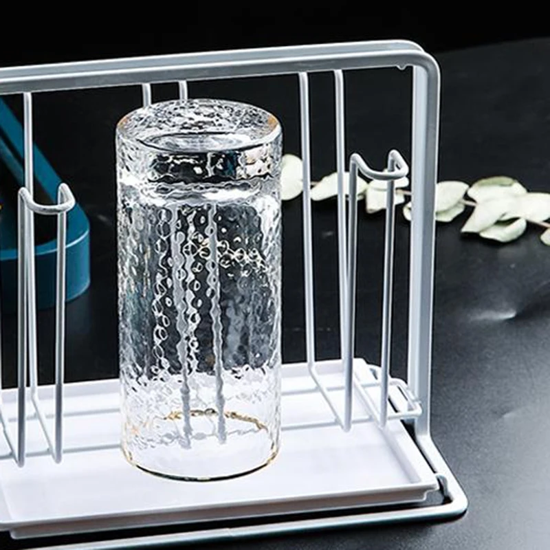 

6 Cups Mug Stand Art Iron Holder Coffee Cup Rack Hooks Tea Organizer Kitchen Drying Shelf Hanging Drainer