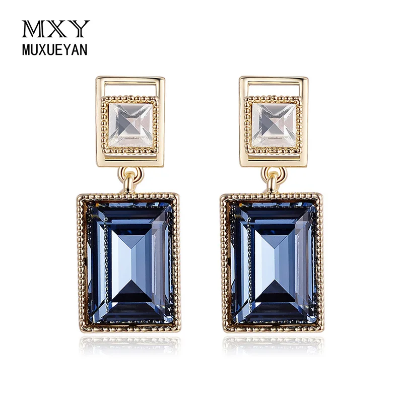 

MUXUEYAN Square Big Navy Blue Zircon Short Pendant Vintage Fine Jewelry Earrings For Woman 2021 Trend