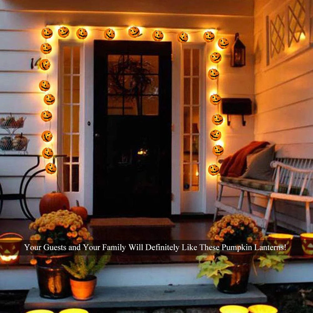 

Solar powered 10/20 LED Pumpkin String Lights Detachable Polyester Halloween Pumpkin Lanterns for Halloween Christmas Decoration