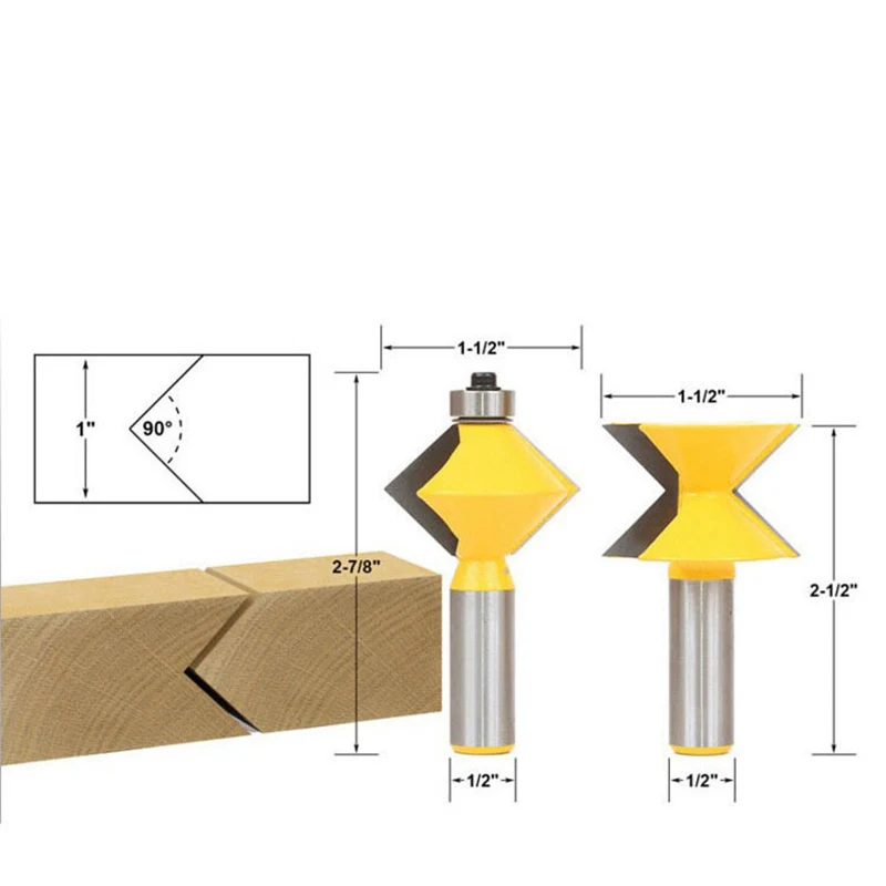 Набор фрез для деревообработки под углом 90 градусов с хвостовиком 1/2 дюйма 2 шт. |