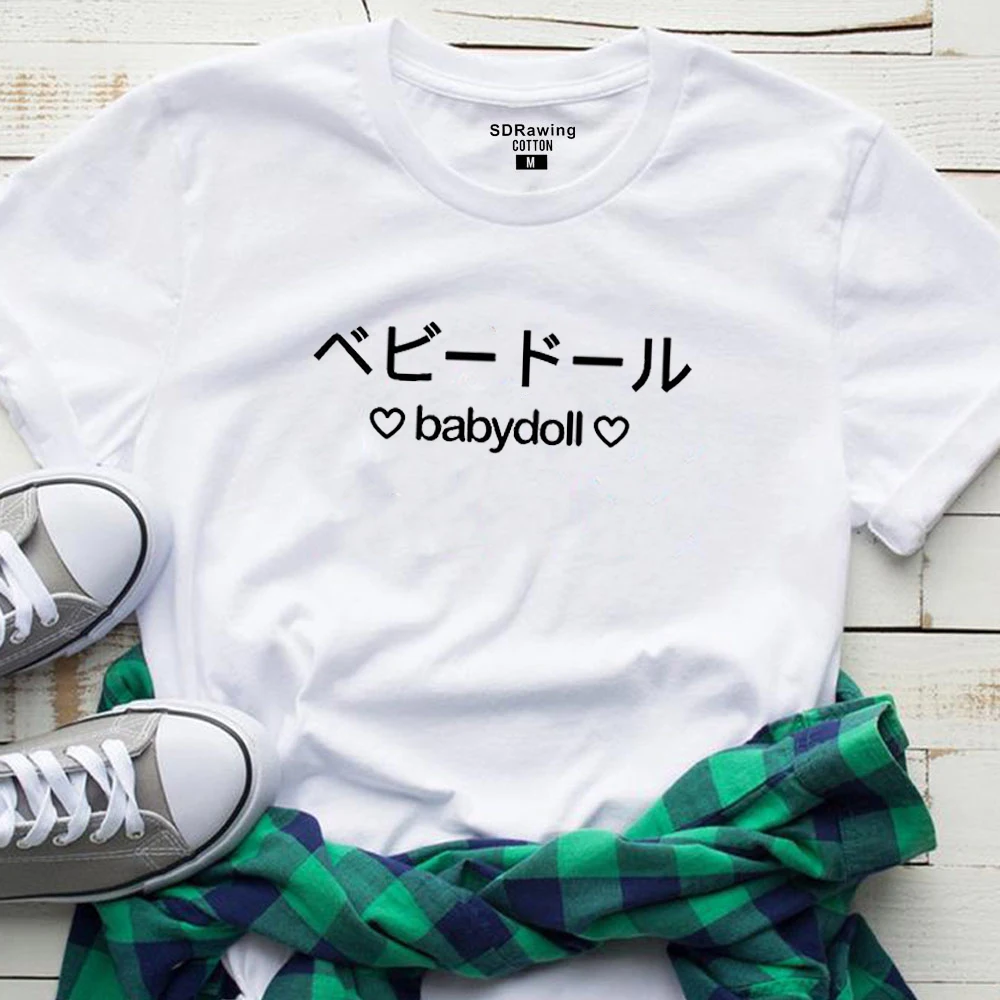 Женская Футболка Harajuku с японским принтом букв повседневная хлопковая