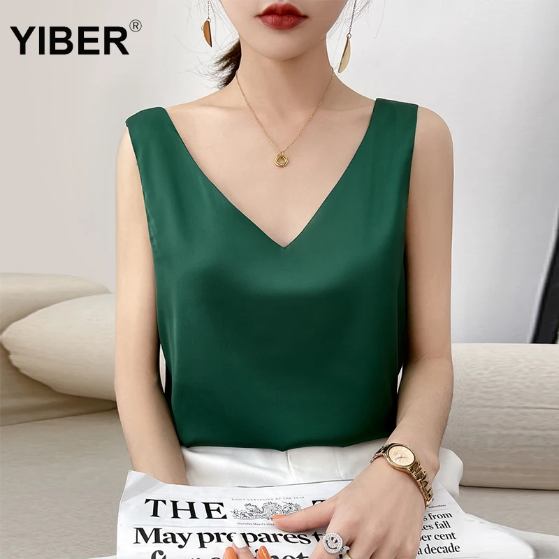 

Tank Top Silk Women Tops Satin Thin Smooth V-neck Basic Tank Top Blous Casual Sexy Sleeveless Summer Female Clothing