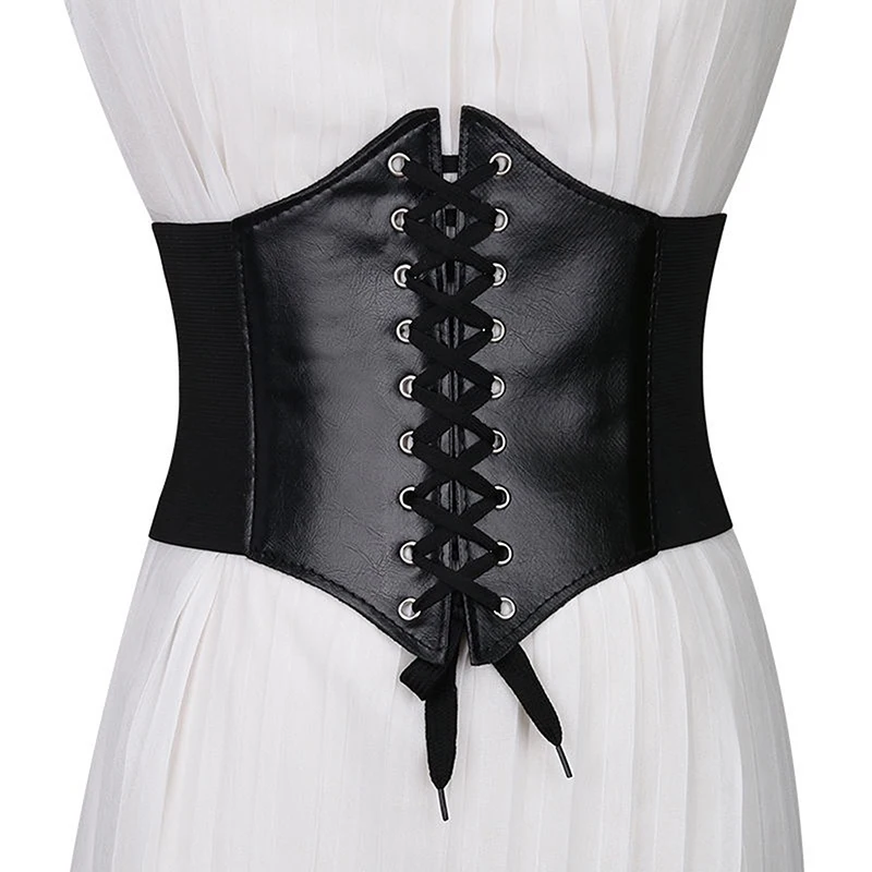 Corset Wide Pu Leather Slimming Body Belts for Women Elastic High Waist Strap Stretch Shaping Belt