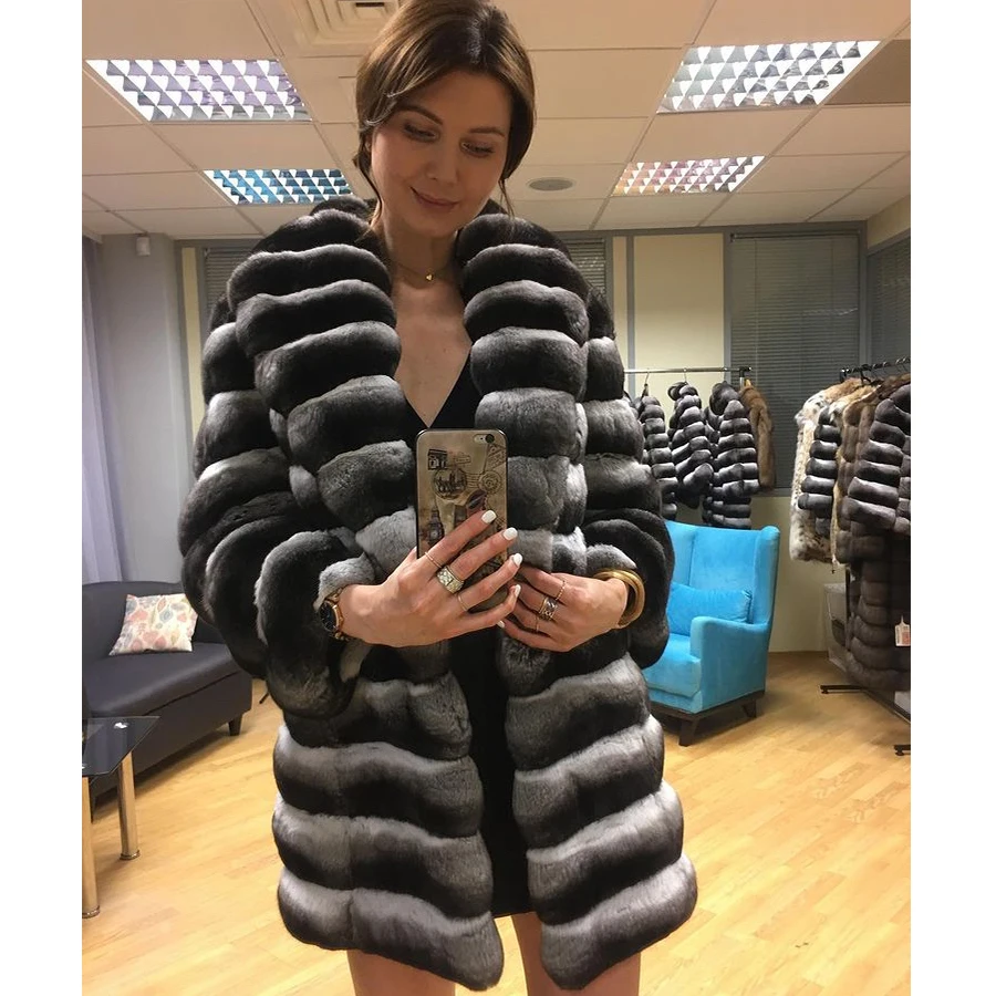 Rabbit Fur Jacket For Women Real Rex Coat Long Winter 2024 Luxury High Quality