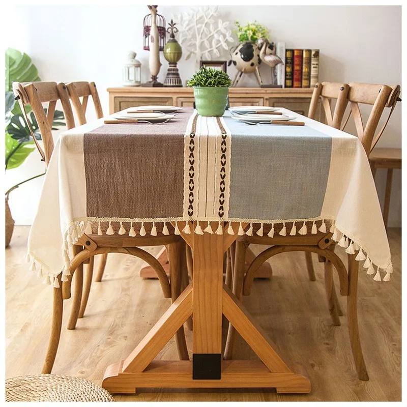 

INS Nordic jacquard imitation cotton and linen embroidery tassel lace geometric rectangular coffee table tablecloth tablecloth
