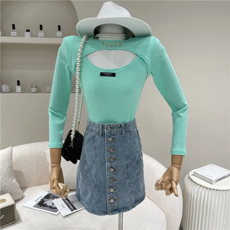 

Women's Spring Summer 2021 Niche Design Fashion Single Breasted Versatile Slim High Waist A-line Denim Skirt