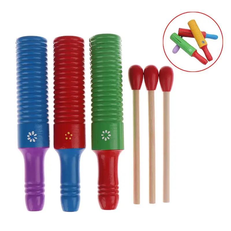 

Hot！Wooden Musical Instrument for Children Kid Toys Sound Tube Small Single-threaded Ring Percussion Cylinder Croak Frog Barrel