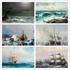 Алмазная 5D Вышивка сделай сам, корабль, морской пейзаж, вышивка крестиком, квадратная Круглая Мозаика, домашний декор, подарок